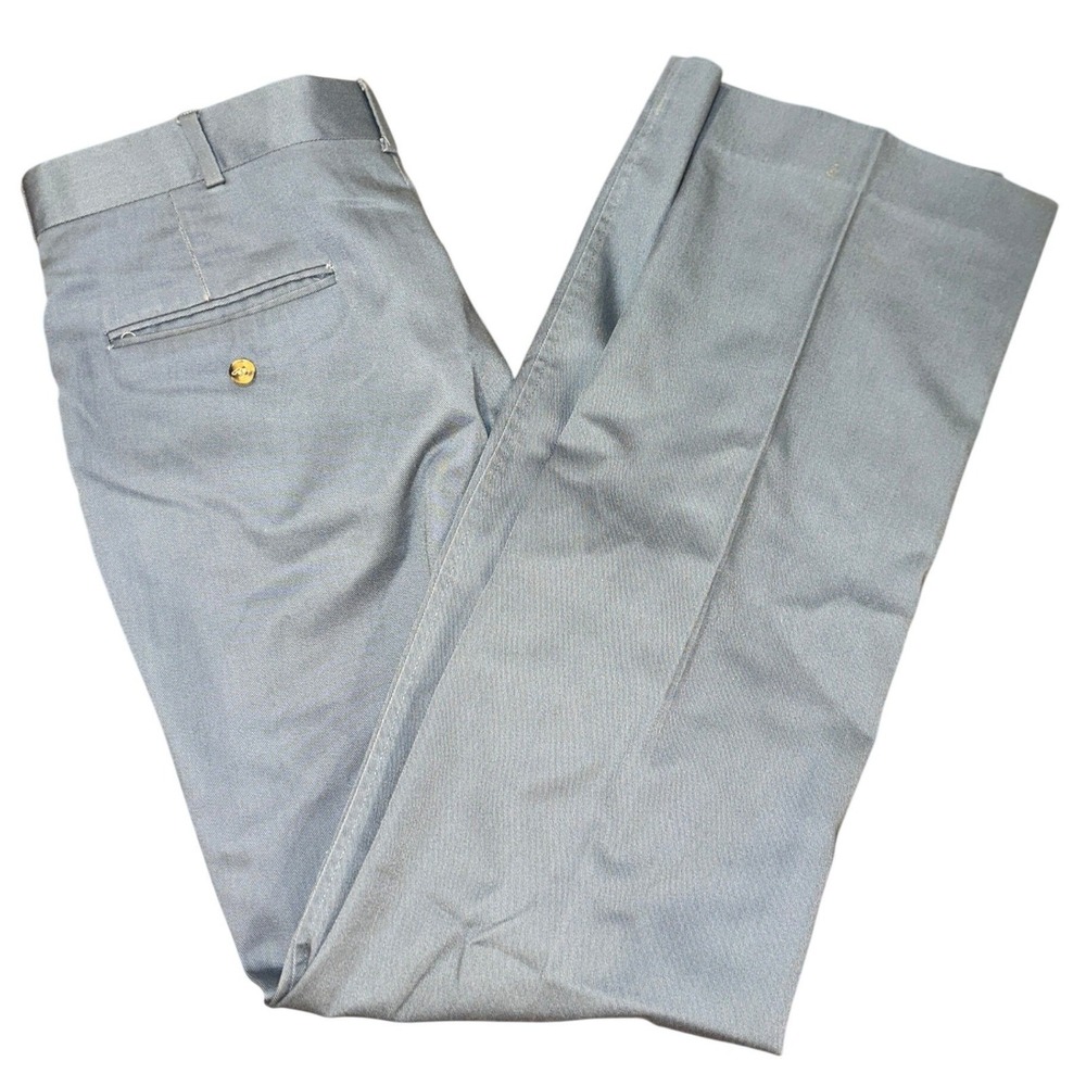 Vintage 70s Lands End Mens Slate Blue Twill Dress Pants Made in USA 34x32